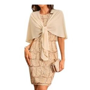 Grace Karin Champagne / Peach Sequin Cocktail Dress with Overlay NEW size XL